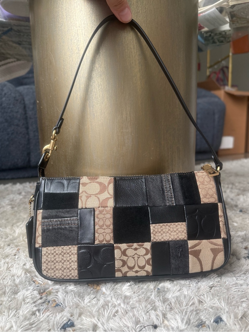 COACH BLACK PATCHWORK PLAZA 25